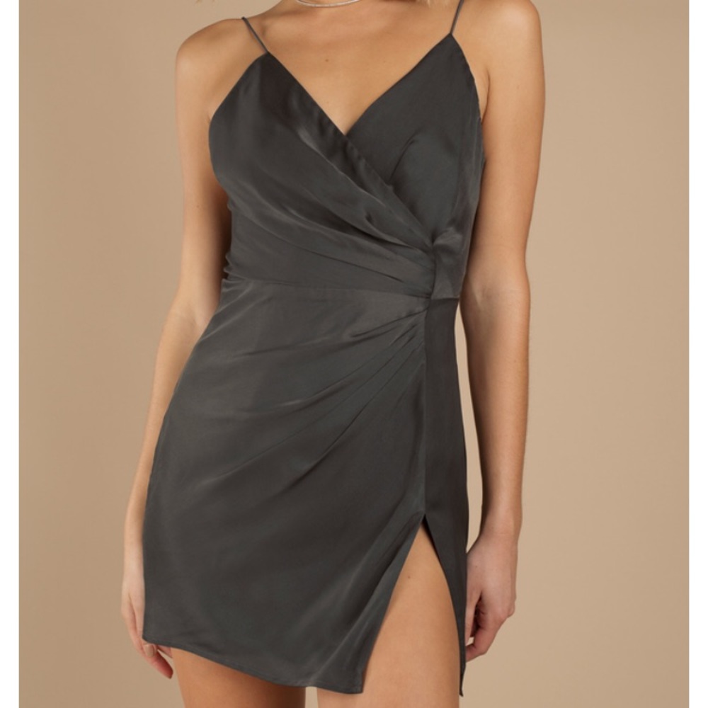 little grey/black satin dress with left leg slit